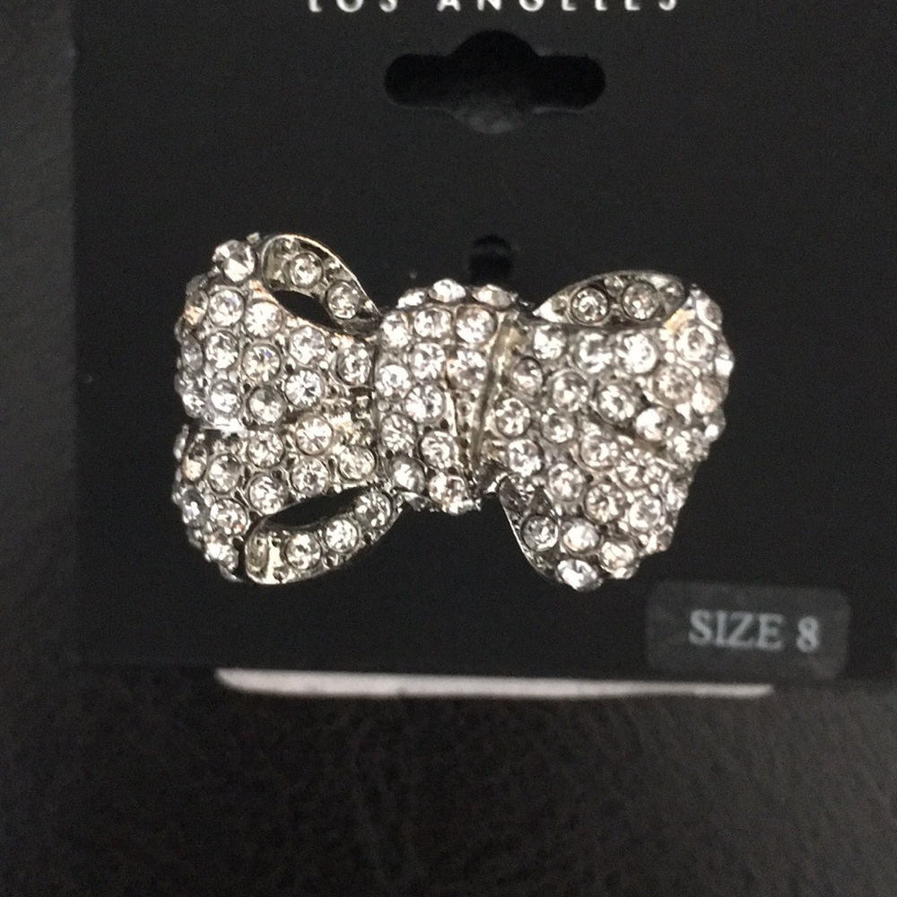 New Givenchy Pave Crystals Bow Ring sz 8
